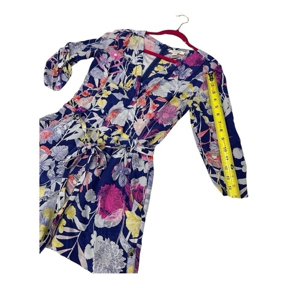Yumi Kim Blue Floral Silk "Liz" Romper 3/4 Sleeve Silk With Pockets size xS - Picture 14 of 17